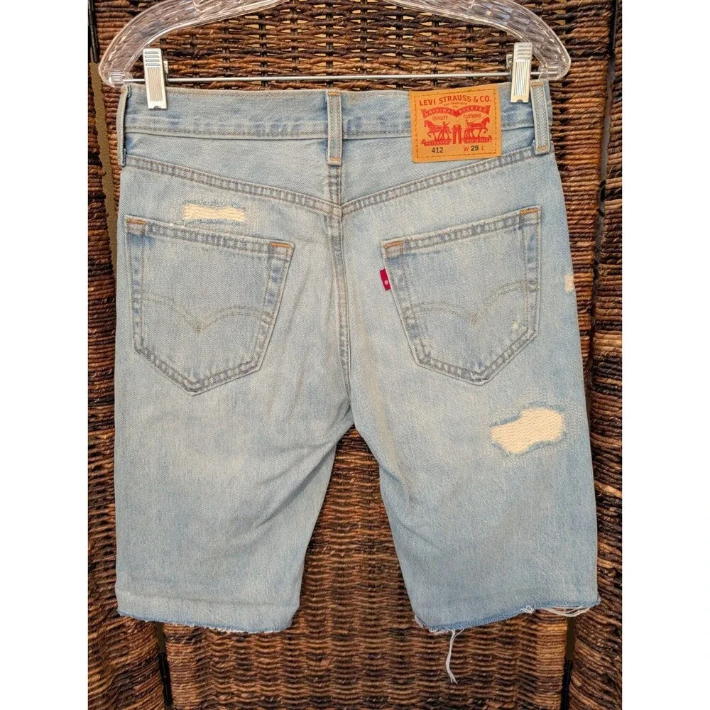 Levi's 412 Mens Jorts Distressed Frayed Hem Jean Shorts 29 Bermuda Slim Fit